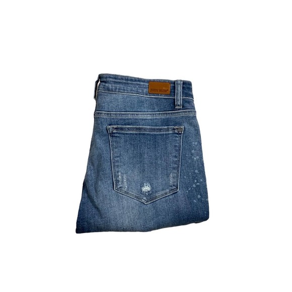 Judy Blue Denim - Womens Judy Blue Cuffed Jeans Distressed Straight Stretch Size Large 15/32
